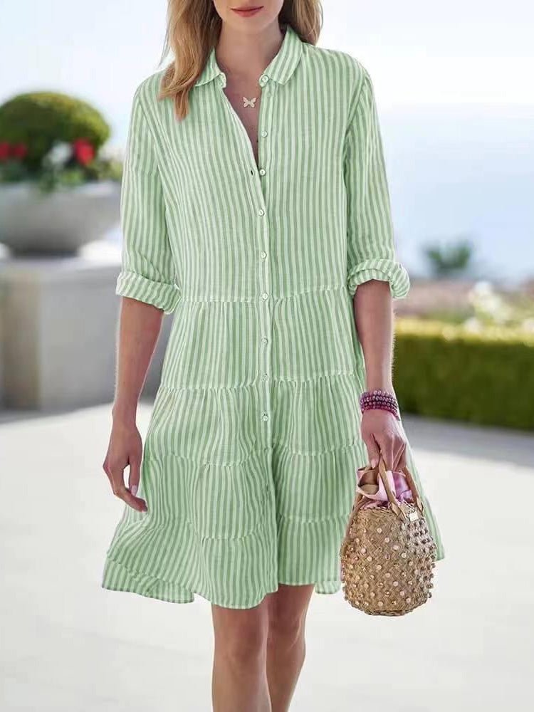 Women's Dresses Button Stripe Long Sleeve Dress - LuckyFash™