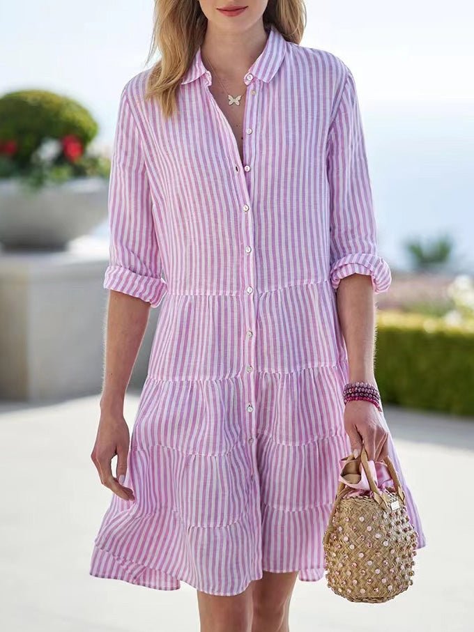 Women's Dresses Button Stripe Long Sleeve Dress - LuckyFash™
