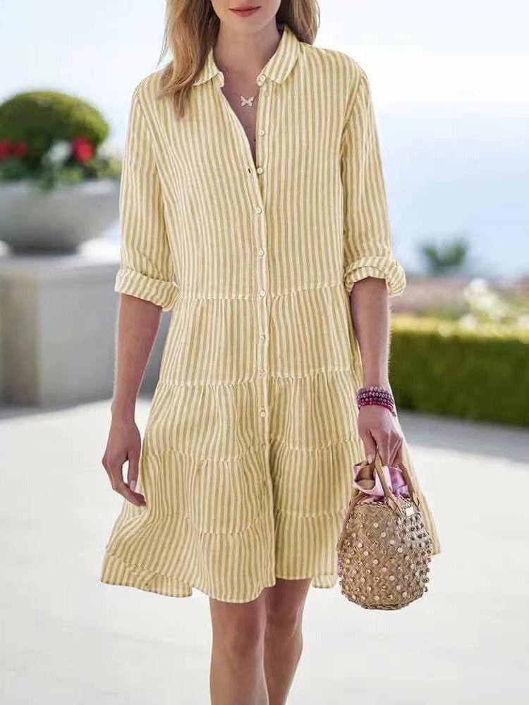 Women's Dresses Button Stripe Long Sleeve Dress - LuckyFash™