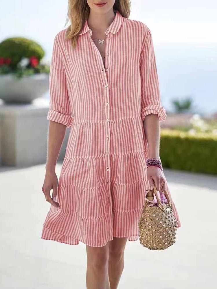 Women's Dresses Button Stripe Long Sleeve Dress - LuckyFash™