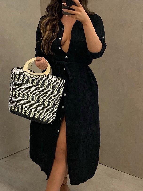 Women's Dresses Buttoned Long Sleeve Belted Shirt Dress - LuckyFash™