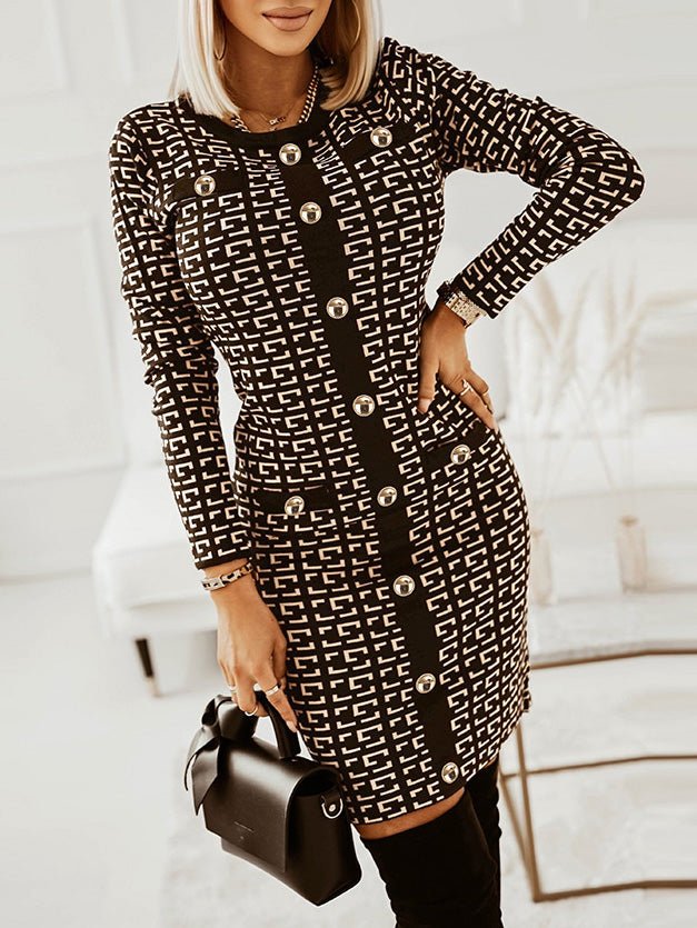 Women's Dresses Buttoned Long Sleeve Slim Fit Knit Dress - LuckyFash™