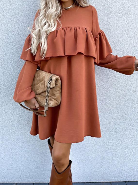 Women's Dresses Casual Solid Ruffled Long Sleeve Dress - LuckyFash™