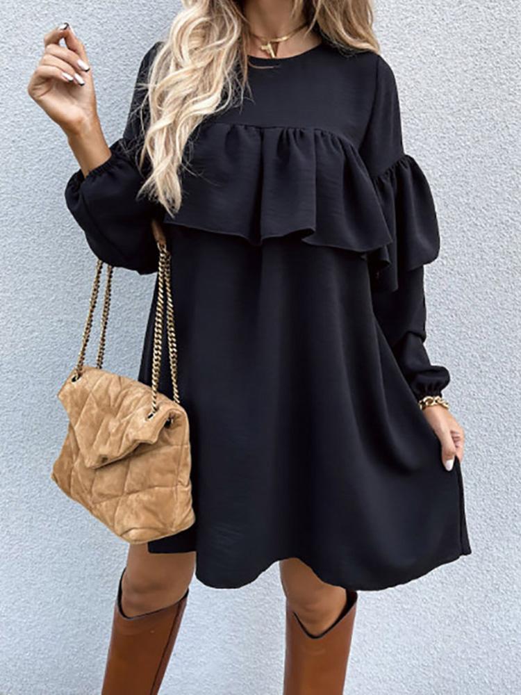 Women's Dresses Casual Solid Ruffled Long Sleeve Dress - LuckyFash™