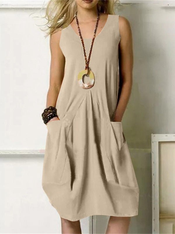 Dresses Casual Solid Sleeveless Pocket Dress - LuckyFash™