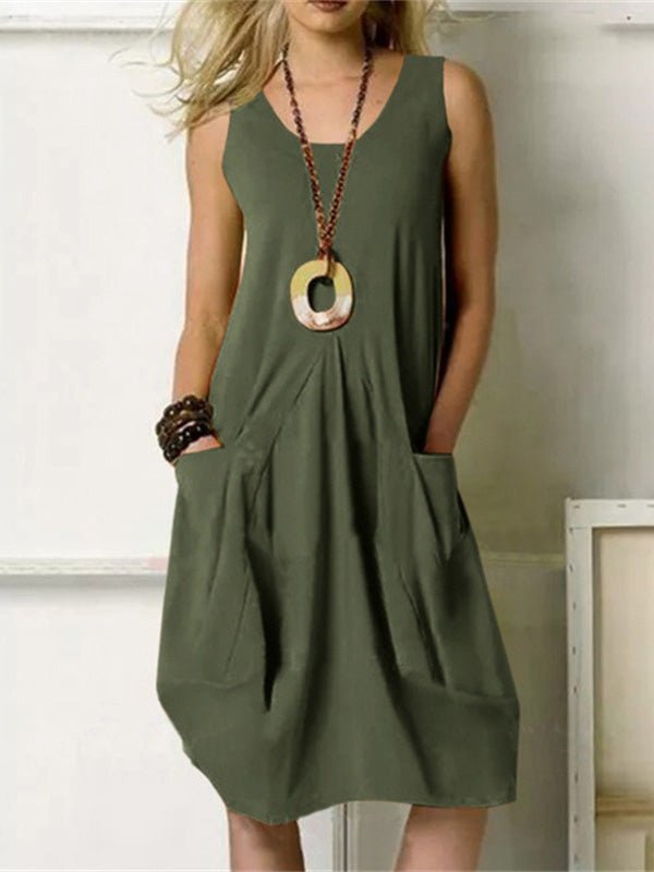 Dresses Casual Solid Sleeveless Pocket Dress - LuckyFash™
