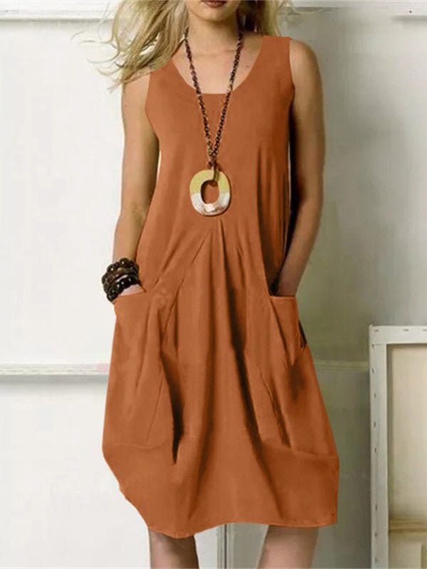 Dresses Casual Solid Sleeveless Pocket Dress - LuckyFash™
