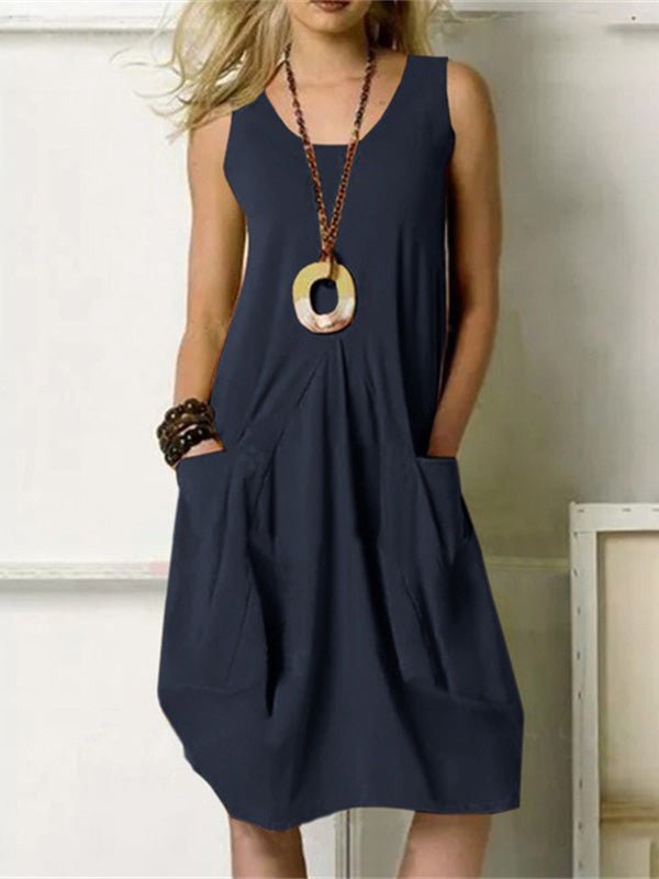 Dresses Casual Solid Sleeveless Pocket Dress - LuckyFash™