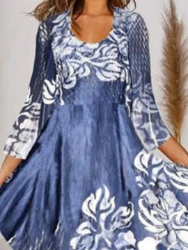 Women's Dresses Casual V-Neck Long Sleeve Print Dress - LuckyFash™