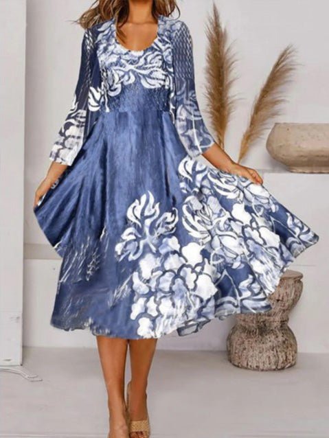 Women's Dresses Casual V-Neck Long Sleeve Print Dress - LuckyFash™