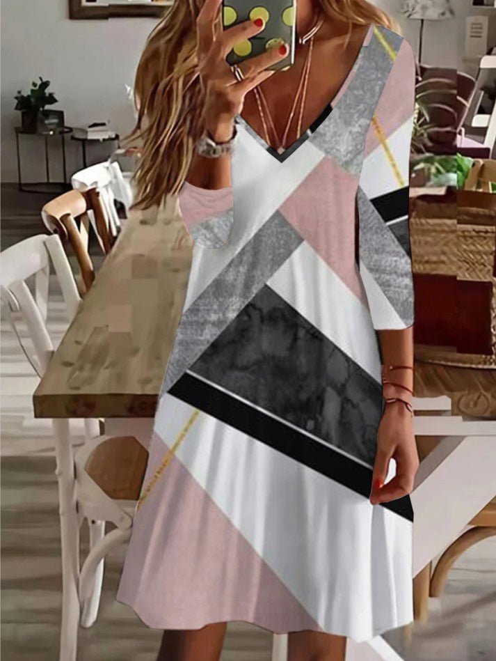 Women's Dresses Casual V-Neck Printed Long Sleeve Dress - LuckyFash™