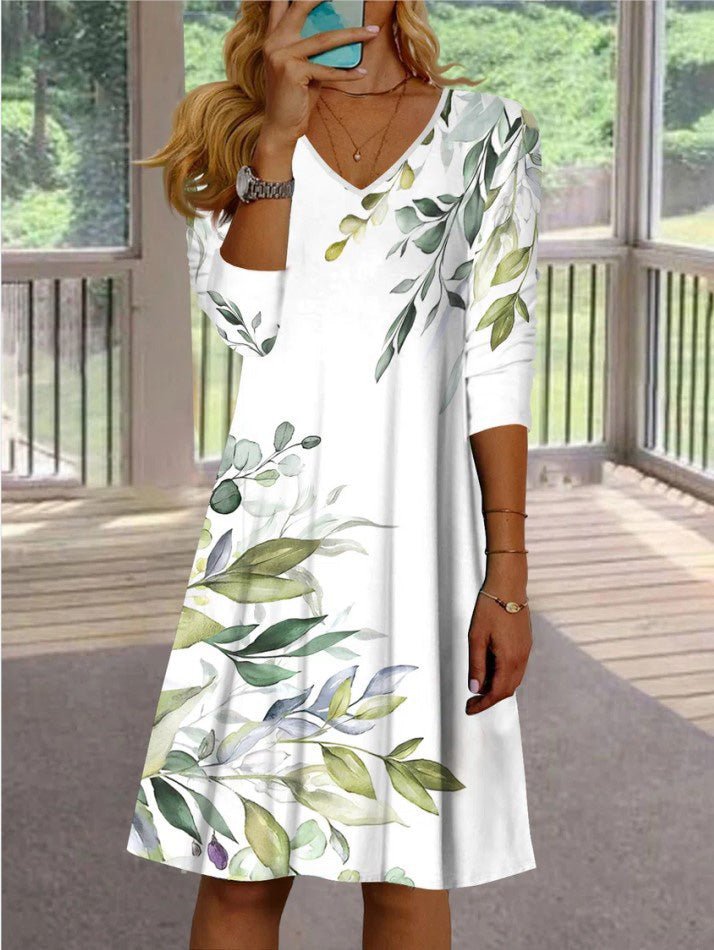 Women's Dresses Casual V-Neck Printed Long Sleeve Dress - LuckyFash™