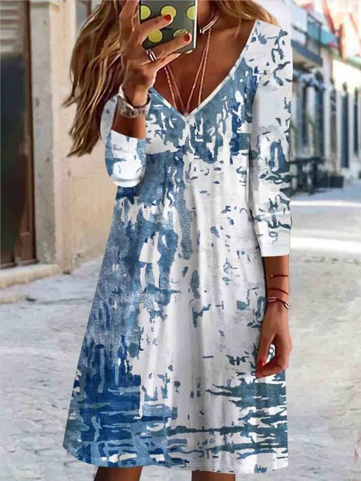 Women's Dresses Casual V-Neck Printed Long Sleeve Dress - LuckyFash™