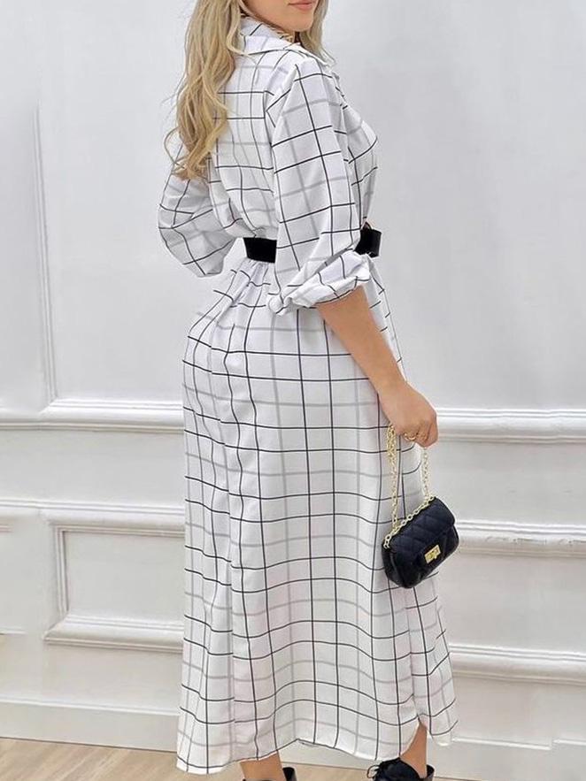 Women's Dresses Check Print Button Long Sleeve Shirt Dress - LuckyFash™