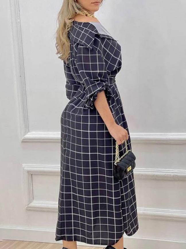 Women's Dresses Check Print Button Long Sleeve Shirt Dress - LuckyFash™