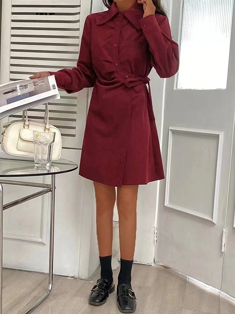 Dresses Corduroy Collared Neck Strap Mini Dress - LuckyFash™