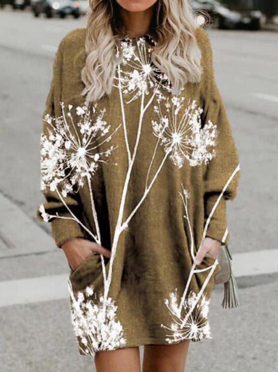Women's Dresses Dandelion Print Pocket Long Sleeve Dress - LuckyFash™
