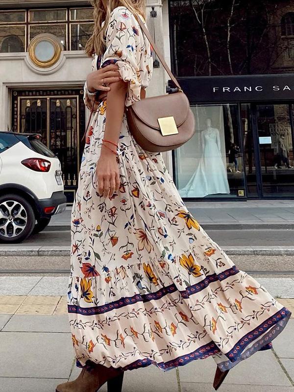 Women's Dresses Deep V-Neck Bohemian Print Maxi Dress - LuckyFash™