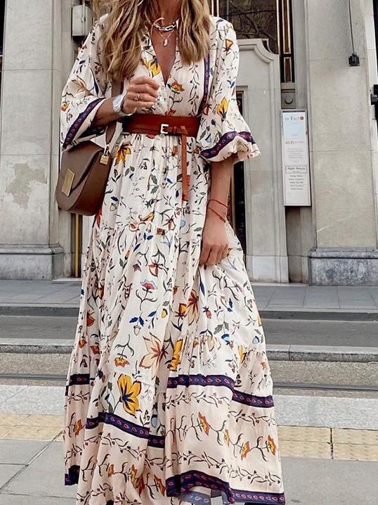 Women's Dresses Deep V-Neck Bohemian Print Maxi Dress - LuckyFash™