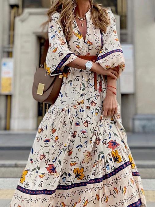 Women's Dresses Deep V-Neck Bohemian Print Maxi Dress - LuckyFash™