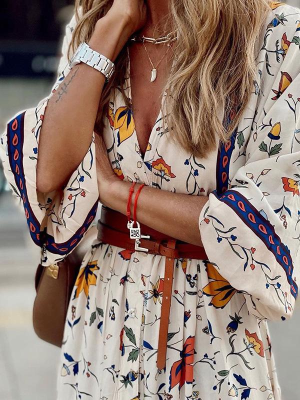 Women's Dresses Deep V-Neck Bohemian Print Maxi Dress - LuckyFash™