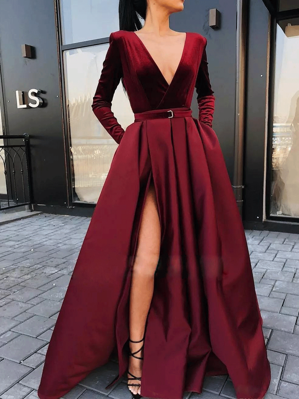 Women's Dresses Deep V-Neck Long Sleeve Split Dress - LuckyFash™