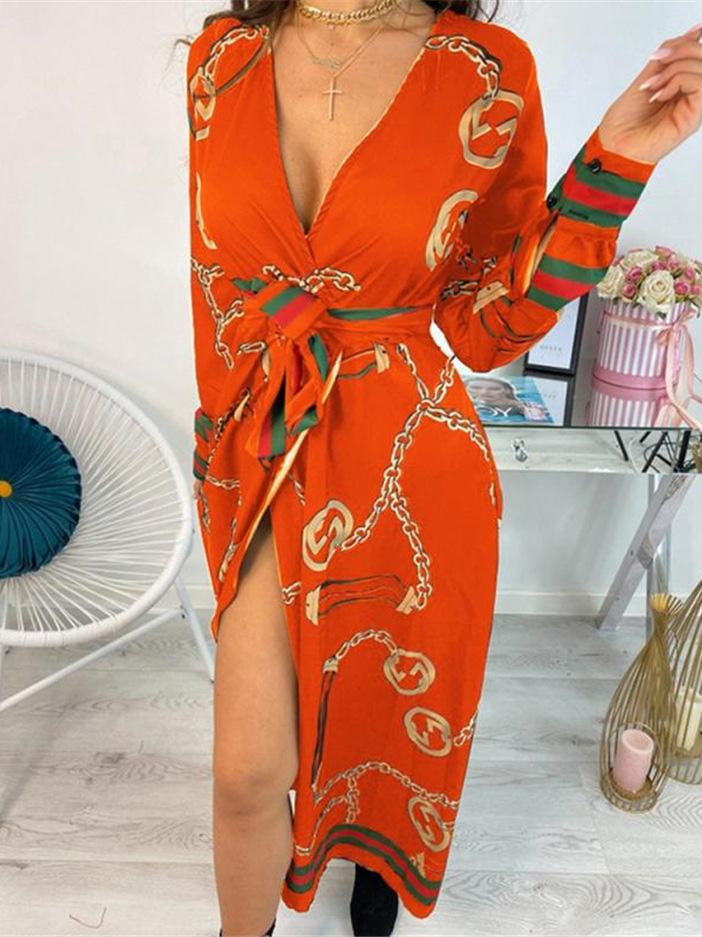 Women's Dresses Deep V-Neck Printed Lace Long Sleeve Dress - LuckyFash™