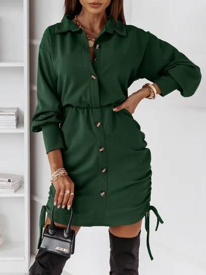 Women's Dresses Drawstring Button Long Sleeve Shirt Dress - LuckyFash™