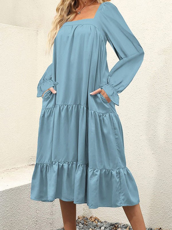 Dresses Elegant Square Neck Ruffle Midi Dress - LuckyFash™