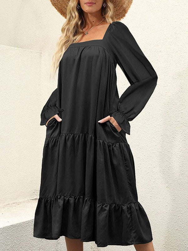 Dresses Elegant Square Neck Ruffle Midi Dress - LuckyFash™