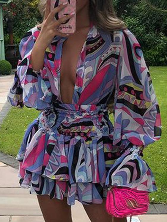 Women's Dresses Fashion Deep V-Neck Long Sleeve Mini Dress - LuckyFash™