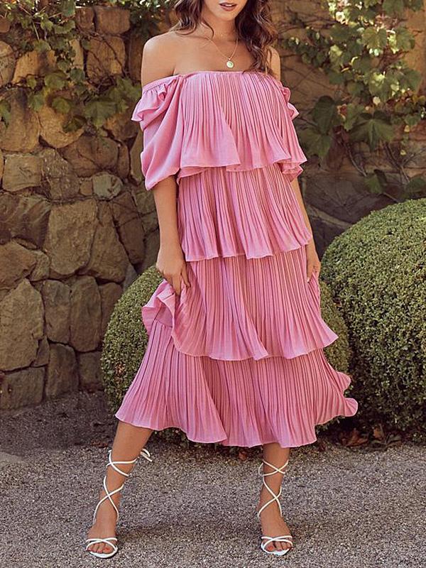 Women's Dresses Flowy Pleated Short Sleeve Cake Dress - LuckyFash™