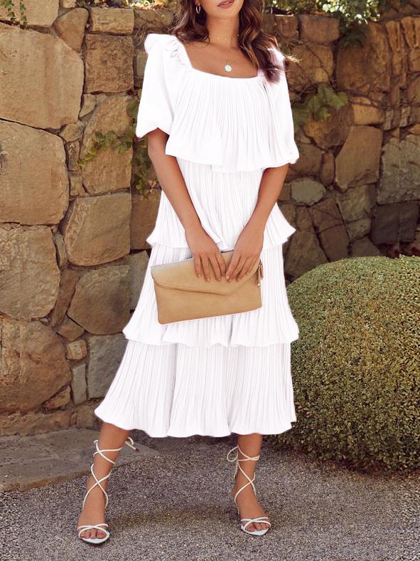 Women's Dresses Flowy Pleated Short Sleeve Cake Dress - LuckyFash™