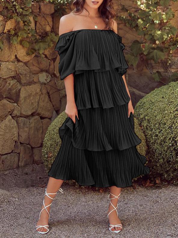 Women's Dresses Flowy Pleated Short Sleeve Cake Dress - LuckyFash™