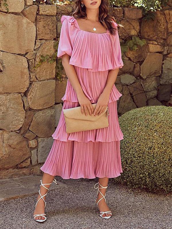 Women's Dresses Flowy Pleated Short Sleeve Cake Dress - LuckyFash™
