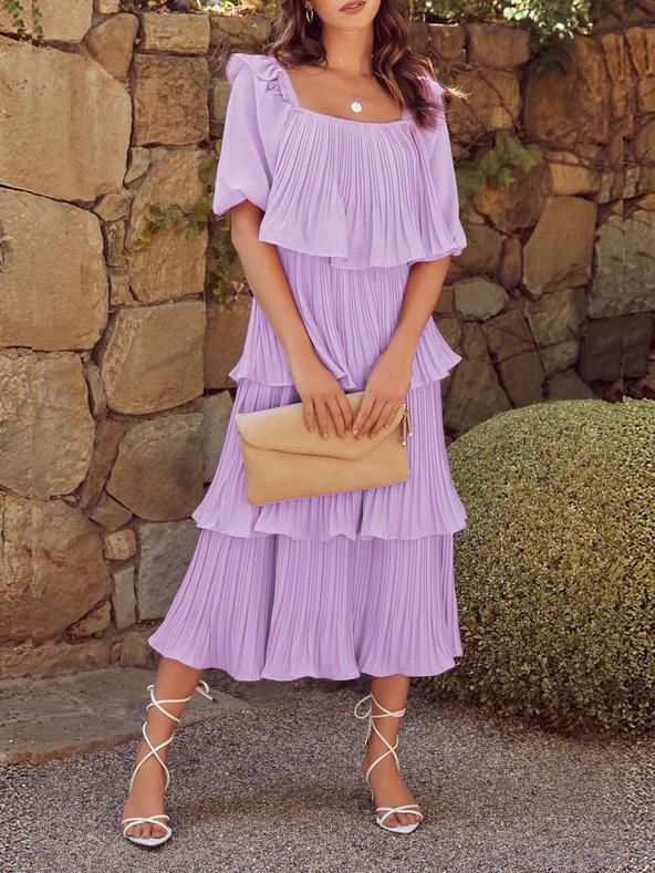 Women's Dresses Flowy Pleated Short Sleeve Cake Dress - LuckyFash™