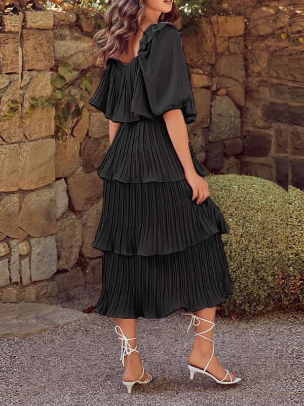 Women's Dresses Flowy Pleated Short Sleeve Cake Dress - LuckyFash™