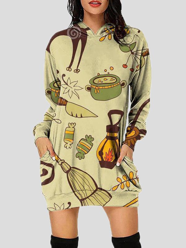 Women's Dresses Halloween Print Hooded Pocket Long Sleeve Dress - LuckyFash™
