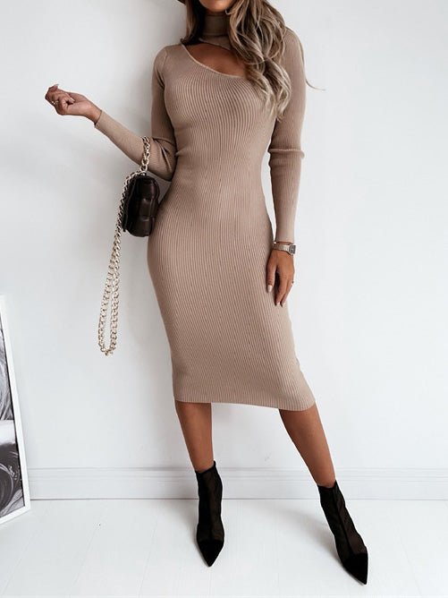 Women's Dresses Halter Cutout Long Sleeve Knit Dress - LuckyFash™