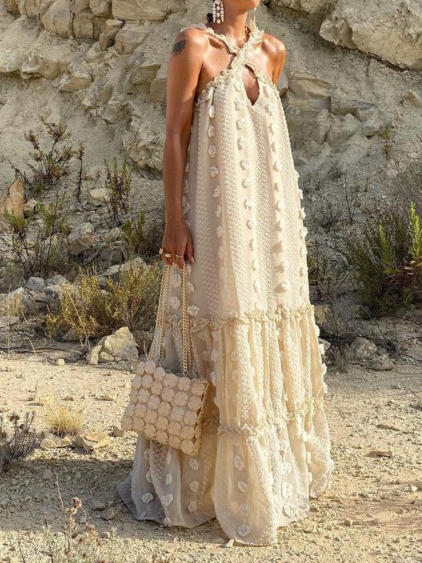 Dresses Halter Neck Three-Dimensional Flower Cake Dress - LuckyFash™