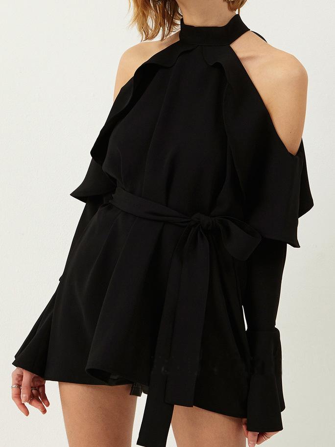 Women's Dresses Halter Ruffled Belt Strapless Mini Party Dress - LuckyFash™