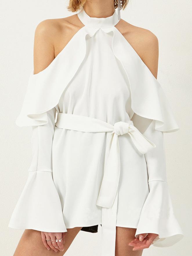 Women's Dresses Halter Ruffled Belt Strapless Mini Party Dress - LuckyFash™