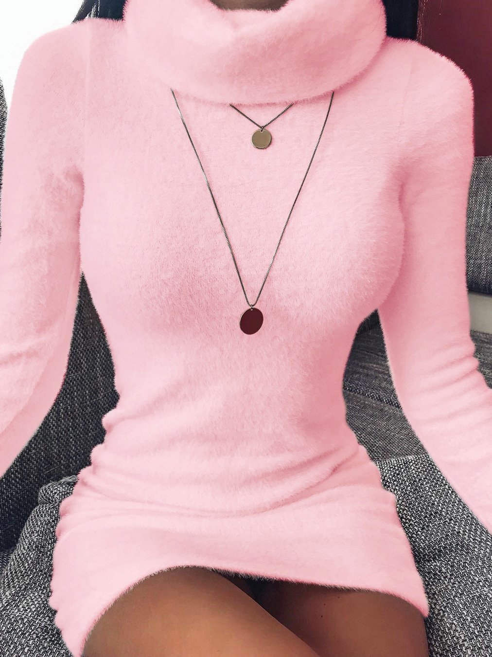 Dresses High Neck Skinny Long Sleeve Mini Dress - LuckyFash™