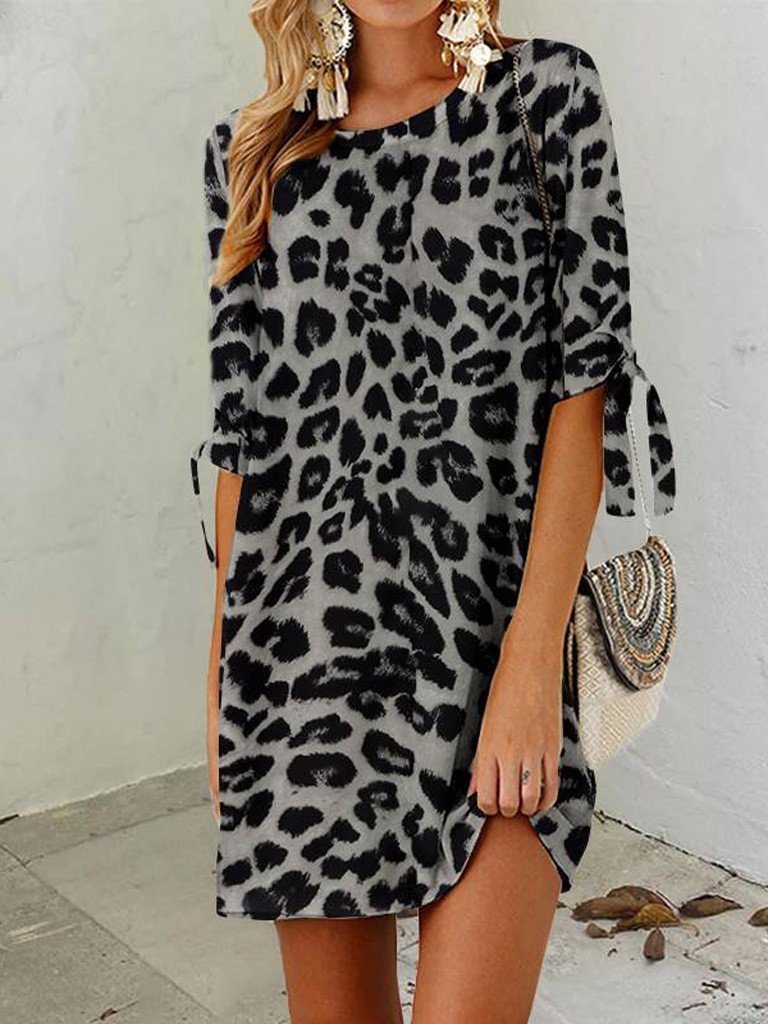 Women's Dresses Leopard Print Round Neck Mini Dress - LuckyFash™