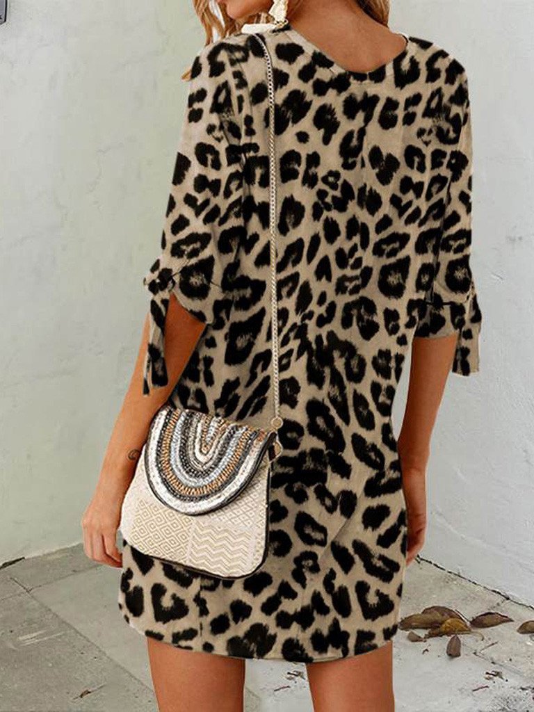 Women's Dresses Leopard Print Round Neck Mini Dress - LuckyFash™