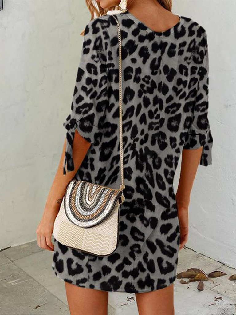 Women's Dresses Leopard Print Round Neck Mini Dress - LuckyFash™