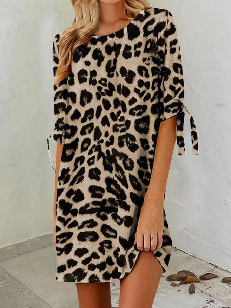 Women's Dresses Leopard Print Round Neck Mini Dress - LuckyFash™