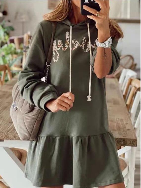 Women's Dresses Letter Print Hooded Long Sleeve Sweatshirt Dress - LuckyFash™