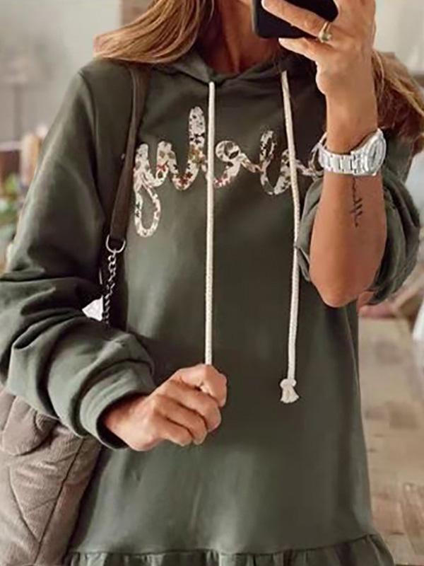 Women's Dresses Letter Print Hooded Long Sleeve Sweatshirt Dress - LuckyFash™
