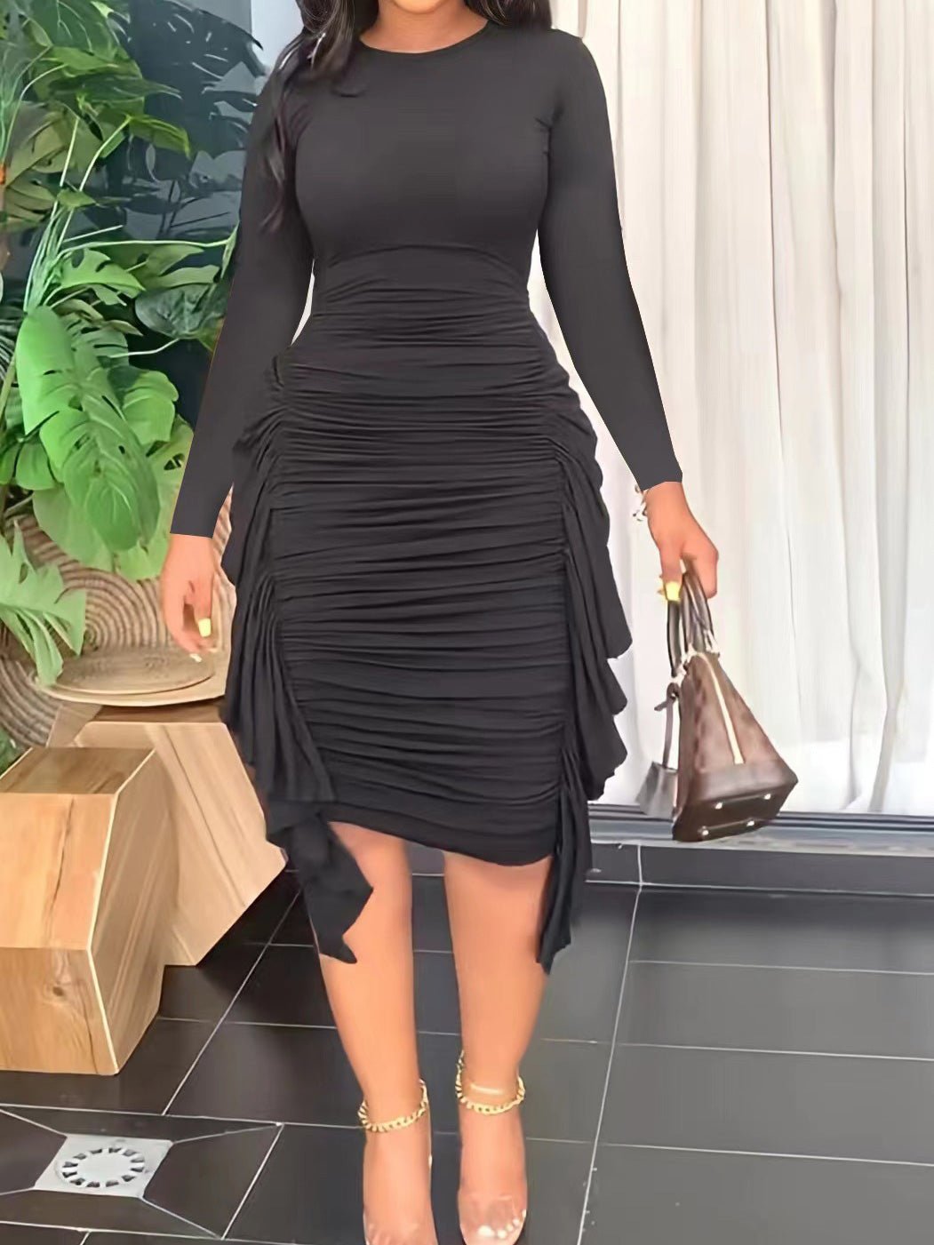 Women's Dresses Long Sleeve Pleated Irregular Ruffle Dress - LuckyFash™